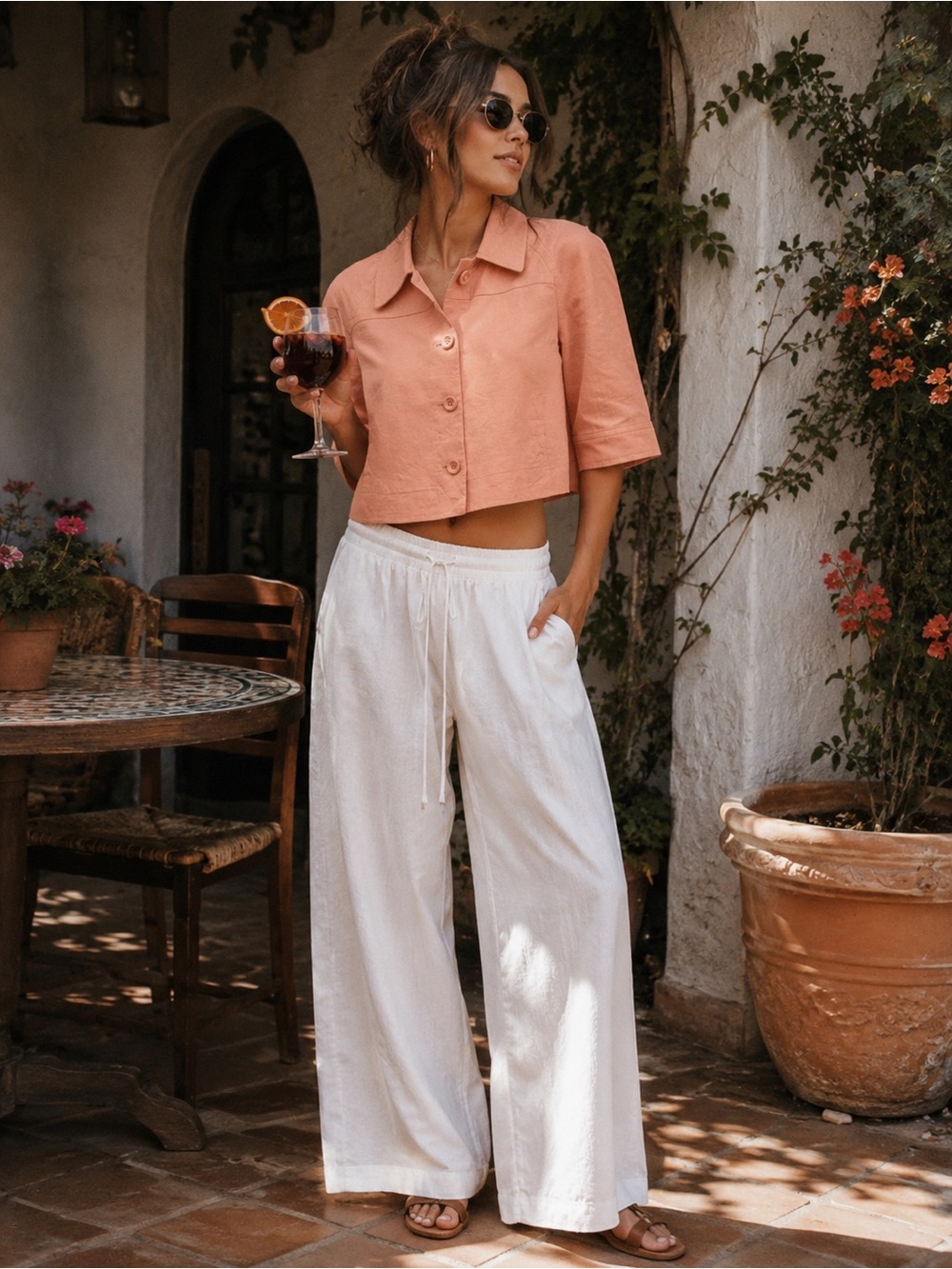 Antonio Melani Women's Peach Linen Blazer crop Europe vacation relaxed boxy